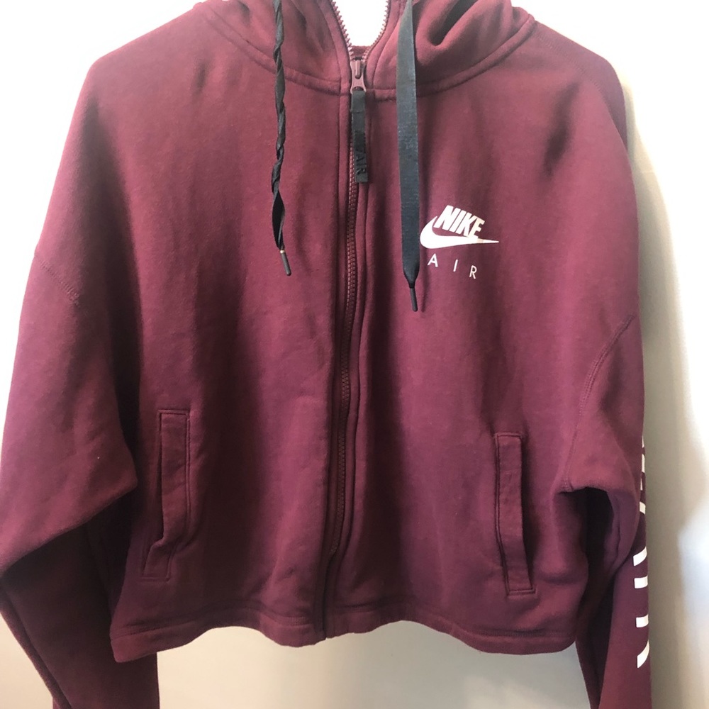 Maroon Nike Air Zippered Cropped Hoodie